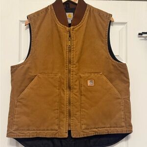 Men’s Carhartt Duck Quilted Vest Size Large  Insulated Utility Workwear Brown